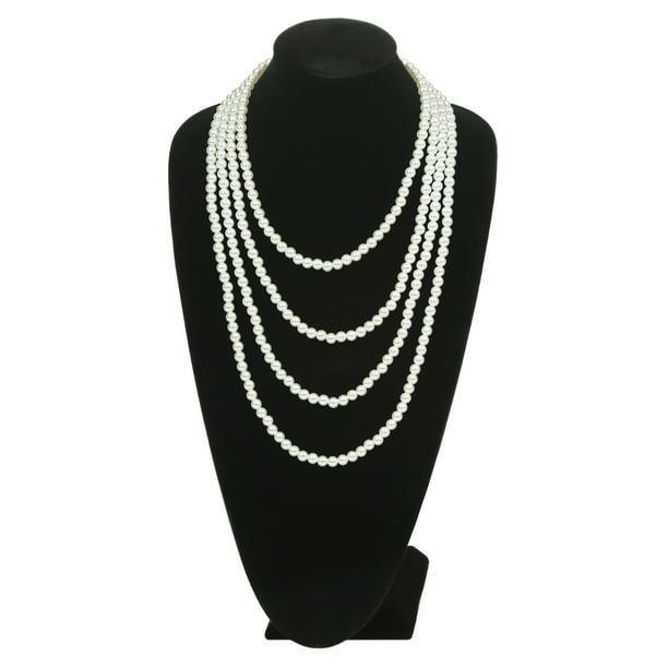 So Pretty Long Pearl Necklaces for Women Cream White Faux Pearl Strand Layered Necklace Costume Jewelry,69
